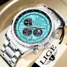 LIGE - montre à quartz de luxe - lumineuse - acier inoxydable - étanche - turquoise