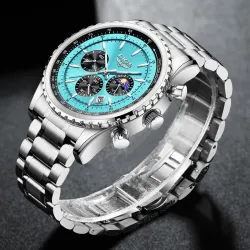 LIGE - montre à quartz de luxe - lumineuse - acier inoxydable - étanche - turquoise