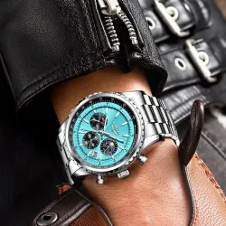 LIGE - montre à quartz de luxe - lumineuse - acier inoxydable - étanche - turquoise