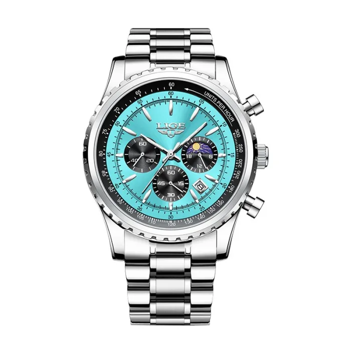 LIGE - montre à quartz de luxe - lumineuse - acier inoxydable - étanche - turquoise