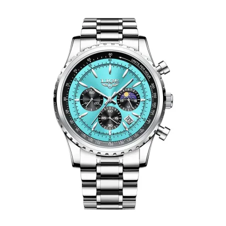 LIGE - montre à quartz de luxe - lumineuse - acier inoxydable - étanche - turquoise