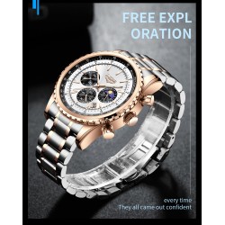RelojesLIGE - reloj de cuarzo de lujo - luminoso - acero inoxidable - resistente al agua - oro rosa / blanco