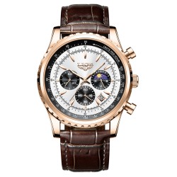 LIGE - luksus quartz ur i rustfrit stål - lysende - læderrem - vandtæt - rosaguld / hvid