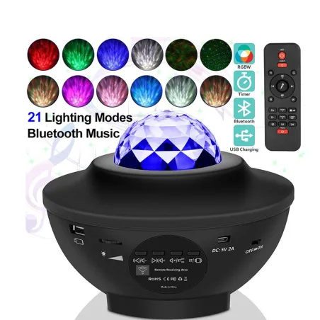 LED natlys - stjernehimmel projektor - lydaktiveret Bluetooth højttaler