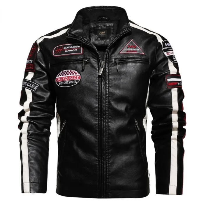Short leather jacket - decorative patchesJackets