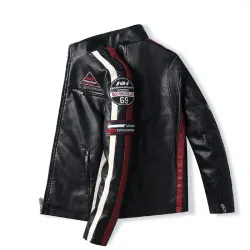 Blouson cuir court - patchs décoratifs