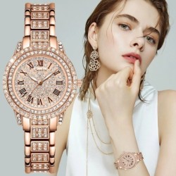SUNKTA - elegante relógio de quartzo com cristais - ouro rosa