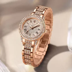 SUNKTA - montre à quartz élégante avec cristaux - or rose