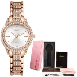 SUNKTA - montre à quartz élégante avec cristaux - or rose