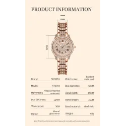 SUNKTA - montre à quartz élégante avec cristaux - or rose