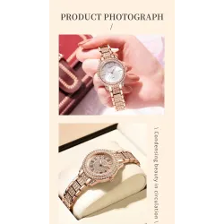 SUNKTA - montre à quartz élégante avec cristaux - or rose