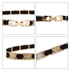 Elegant black elastic belt - with golden metal decorationsBelts