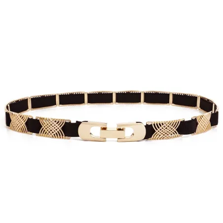 Elegant black elastic belt - with golden metal decorationsBelts