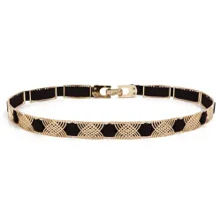 Elégante ceinture élastique noire - avec décorations en métal doré