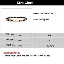 Elegant black elastic belt - with golden metal decorationsBelts