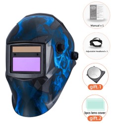 Masque de soudage à assombrissement automatique - LCD - tête de mort bleue