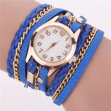 Mehrschichtiges Lederarmband – mit runder Quarzuhr