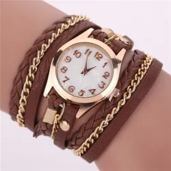 PulseraPulsera de cuero multicapa - con un reloj de cuarzo redondo