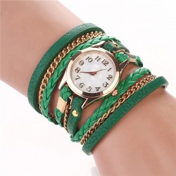 Multilayer leather bracelet - with a round Quartz watchBracelets