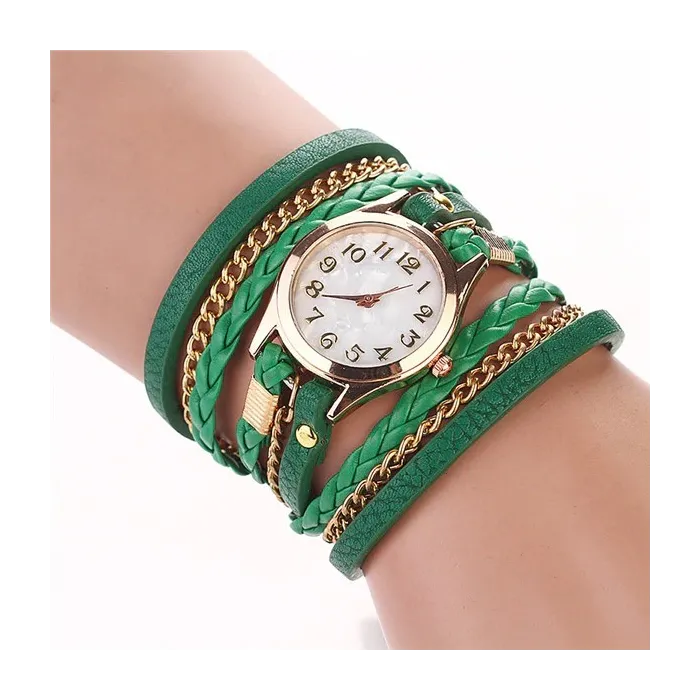 Mehrschichtiges Lederarmband – mit runder Quarzuhr