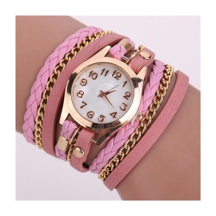 PulseraPulsera de cuero multicapa - con un reloj de cuarzo redondo