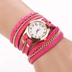 PulseraPulsera de cuero multicapa - con un reloj de cuarzo redondo
