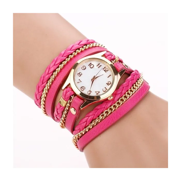 PulseraPulsera de cuero multicapa - con un reloj de cuarzo redondo