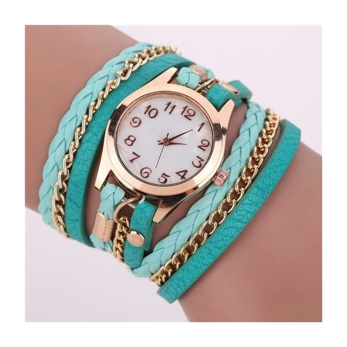 PulseraPulsera de cuero multicapa - con un reloj de cuarzo redondo