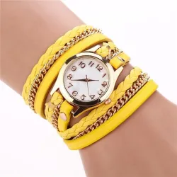 PulseraPulsera de cuero multicapa - con un reloj de cuarzo redondo