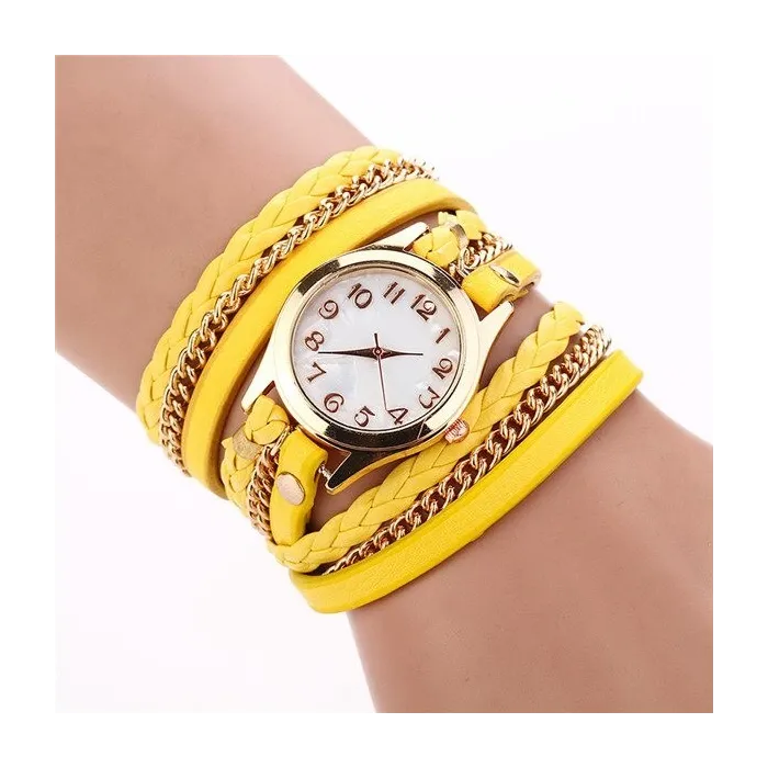 PulseraPulsera de cuero multicapa - con un reloj de cuarzo redondo