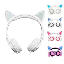 Fones de ouvido infantis - LED - orelhas de gato brilhantes - conector de 3,5 mm