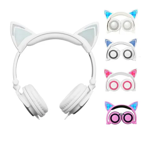 Barnhörlurar - LED - glödande kattöron - 3,5 mm uttag