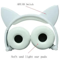 Fones de ouvido infantis - LED - orelhas de gato brilhantes - conector de 3,5 mm