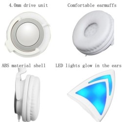 Barnhörlurar - LED - glödande kattöron - 3,5 mm uttag