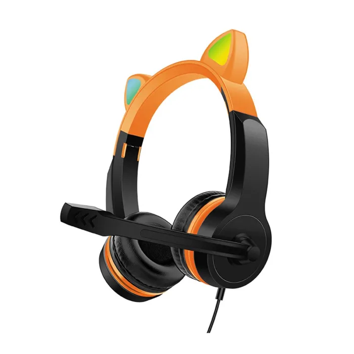 Casque oreilles de chat lumineux - casque filaire - avec microphone
