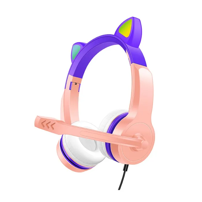Casque oreilles de chat lumineux - casque filaire - avec microphone