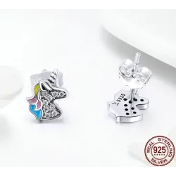 Boucles d'oreilles en argent avec licorne en cristal