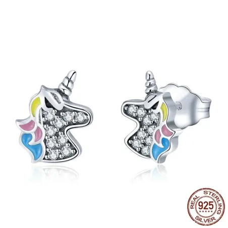 Boucles d'oreilles en argent avec licorne en cristal