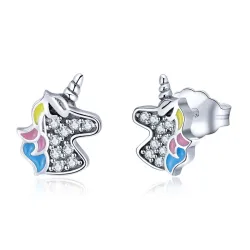 Boucles d'oreilles en argent avec licorne en cristal