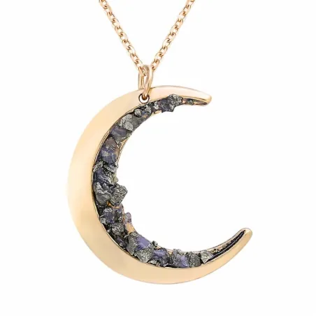Pendentif en forme de lune avec minéraux broyés - collier en or
