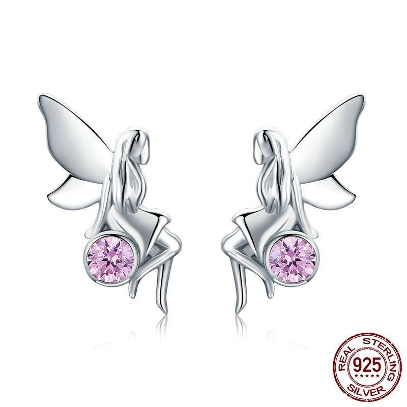 Flower fairy / rosa kristall - silver örhängen