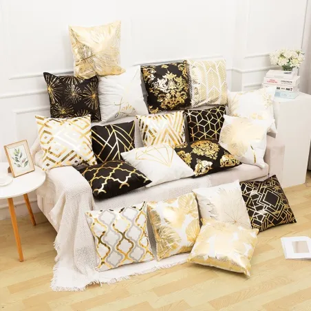 Decorative cushion cover - golden leaves / geometric pattern - 45cm * 45cmCushion covers