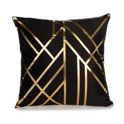 Housse de coussin déco - feuilles dorées / motif géométrique - 45cm * 45cm