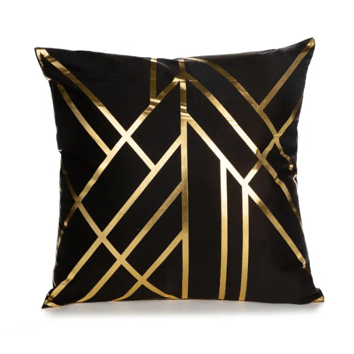 Housse de coussin déco - feuilles dorées / motif géométrique - 45cm * 45cm