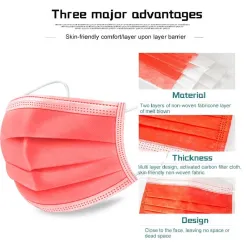 Masques antibactériens jetables pour le visage et la bouche - 3 couches - rouge