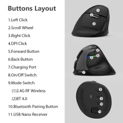 M618 - 2.4GHZ - mini souris verticale sans fil - Bluetooth 4 - double mode - rechargeable - silencieuse