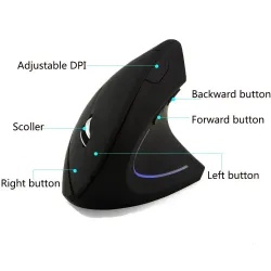 Mouse wireless verticale ergonomico - USB - ottico - 1600 DPI 6D - con luce LED