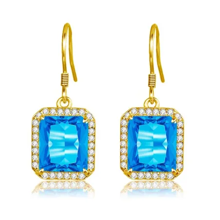 Boucles d'oreilles dorées avec topaze cristal bleu / strass