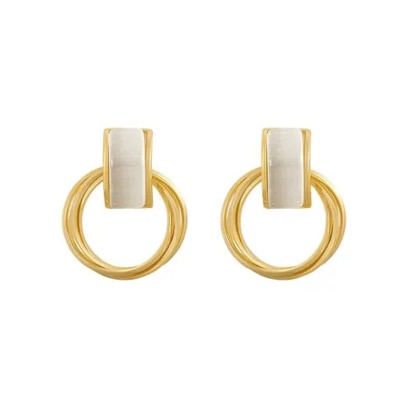 Elegant golden round earrings - with white opalEarrings