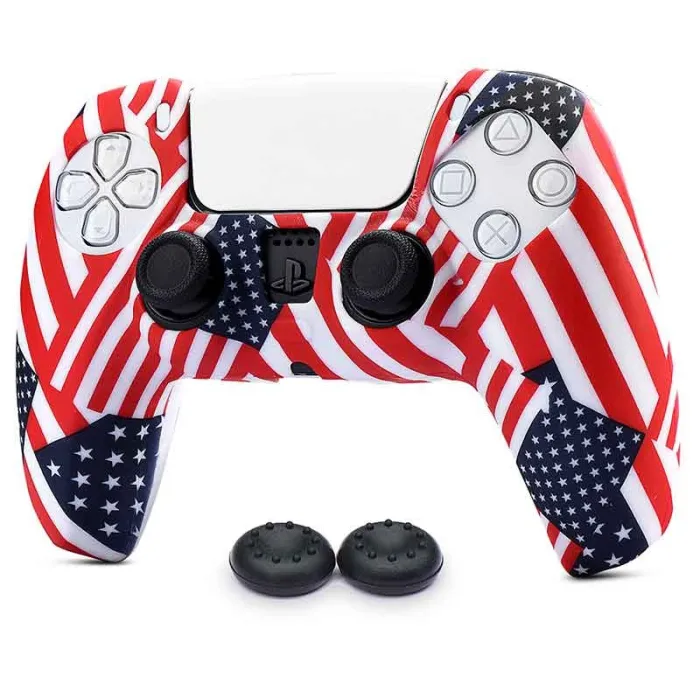 Housse en silicone - pour manette Sony PS5 dualsense - avec 2 prises pour le pouce - impression colorée à l'eau